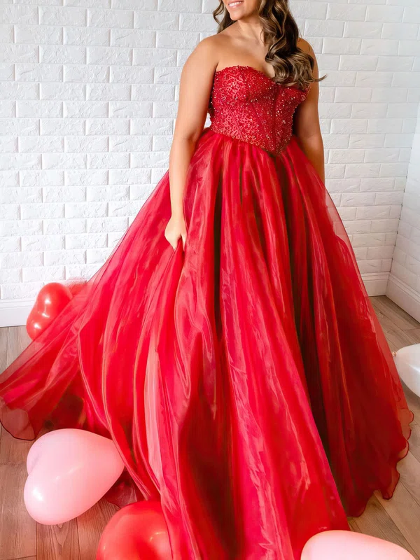 Ball Gown/Princess Sweetheart Organza Sweep Train Prom Dresses With Beading #Milly020121023