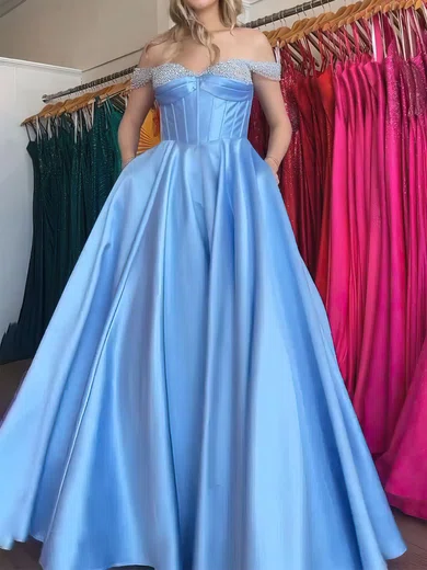 Ball Gown Off-the-shoulder Satin Corset Prom Dresses With Beading #Milly020121024