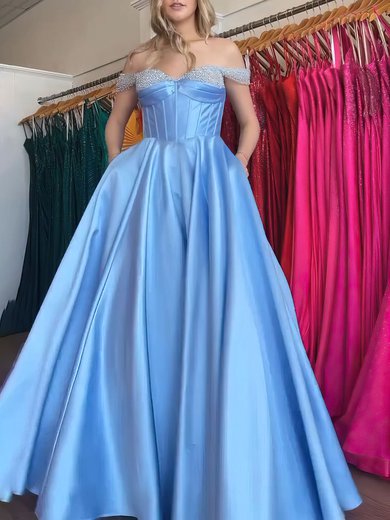 Ball Gown/Princess Off-the-shoulder Satin Sweep Train Prom Dresses With Beading #Milly020121024