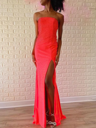 Mermaid Strapless Jersey Beaded Prom Dresses With Ruched #Milly020121032