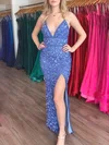 Sheath/Column V-neck Lace Ankle-length Prom Dresses With Split Front #Milly020121034