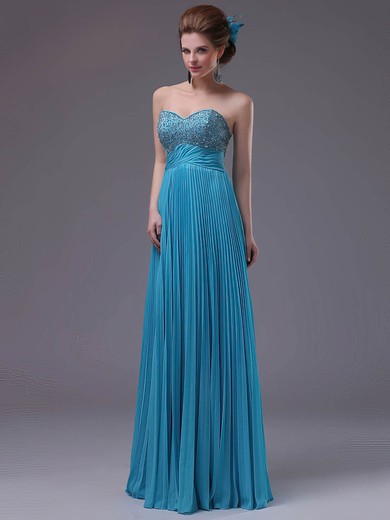 Blue Chiffon Pleats Floor-length Fabulous Sweetheart Prom Dress #02060456