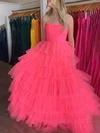 Ball Gown/Princess Straight Tulle Sweep Train Prom Dresses With Tiered #Milly020121038