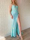 Sheath/Column V-neck Sequined Sweep Train Prom Dresses With Split Front #Milly020121040