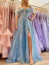 Ball Gown/Princess Off-the-shoulder Sequined Sweep Train Prom Dresses With Appliques Lace #Milly020121043