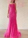 Trumpet/Mermaid Square Neckline Tulle Sweep Train Prom Dresses With Appliques Lace #Milly020121049