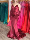 Trumpet/Mermaid V-neck Silk-like Satin Sweep Train Prom Dresses With Ruched #Milly020121050