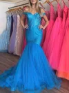 Trumpet/Mermaid Off-the-shoulder Organza Sweep Train Prom Dresses With Crystal Detailing #Milly020121052