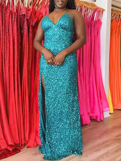 Sheath/Column V-neck Backless Sparkly Sequin Prom Dresses #Milly020121055