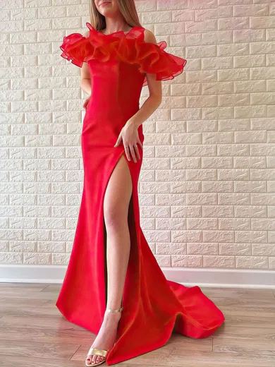 Mermaid Off-the-shoulder Stretch Crepe Ruffle Prom Dresses With Split #Milly020121056