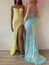 Sheath/Column V-neck Sequined Sweep Train Prom Dresses With Beading #Milly020121060