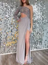 Sheath/Column One Shoulder Jersey Floor-length Prom Dresses With Ruched #Milly020121061