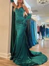 Trumpet/Mermaid V-neck Silk-like Satin Sweep Train Prom Dresses With Ruched #Milly020121062