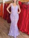 Trumpet/Mermaid V-neck Lace Floor-length Prom Dresses #Milly020121065
