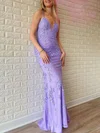 Trumpet/Mermaid V-neck Tulle Floor-length Prom Dresses With Appliques Lace #Milly020121073