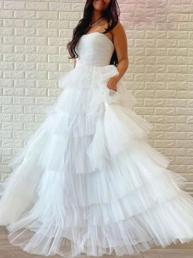 Ball Gown Strapless Tulle Ruffle Tiered Prom Dresses #Milly020121074