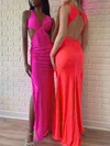 Sheath/Column V-neck Jersey Floor-length Prom Dresses With Ruched #Milly020121088