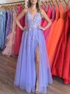 Ball Gown/Princess V-neck Tulle Floor-length Prom Dresses With Appliques Lace #Milly020121109