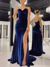 Trumpet/Mermaid Sweetheart Velvet Sweep Train Prom Dresses With Split Front #Milly020121137