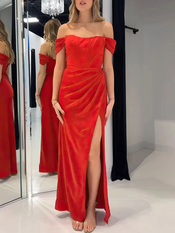 Sheath/Column Off-the-shoulder Stretch Crepe Floor-length Prom Dresses With Ruffles #Milly020121138