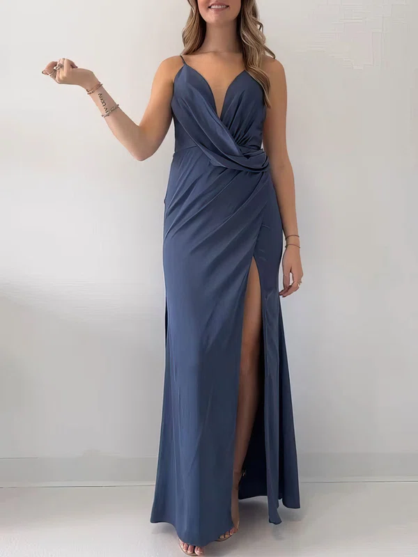Sheath/Column V-neck Jersey Floor-length Prom Dresses With Ruffles #Milly020121141