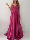 A-line V-neck Silk-like Satin Sweep Train Prom Dresses With Beading #Milly020121142