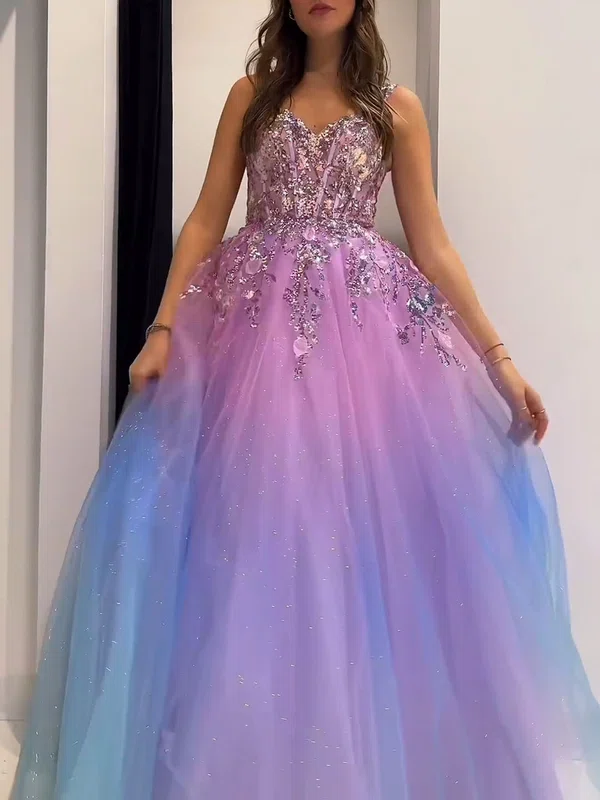 Ball Gown/Princess Sweetheart Tulle Glitter Floor-length Prom Dresses With Appliques Lace #Milly020121145