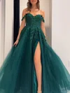 Ball Gown/Princess Off-the-shoulder Tulle Glitter Floor-length Prom Dresses With Appliques Lace #Milly020121146