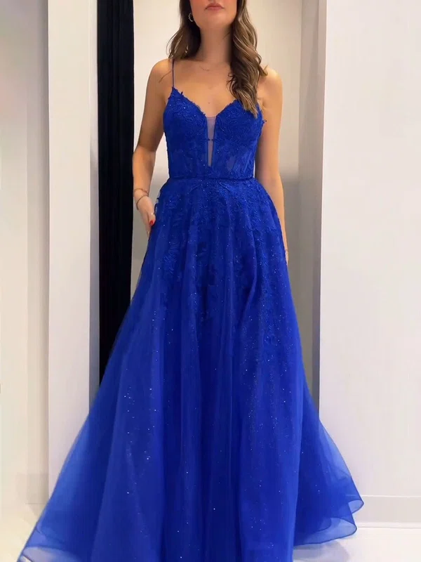 Ball Gown V-neck Tulle Prom Dresses With Appliques #Milly020121160