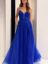 Ball Gown V-neck Tulle Prom Dresses With Appliques #Milly020121160