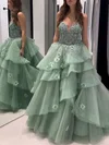Ball Gown/Princess V-neck Organza Sweep Train Prom Dresses With Appliques Lace #Milly020121169
