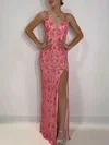 Sheath/Column V-neck Sequined Floor-length Prom Dresses With Split Front #Milly020121171