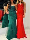 Trumpet/Mermaid Square Neckline Tulle Sweep Train Prom Dresses With Beading #Milly020121178