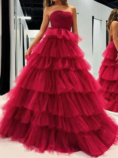 Ball Gown Strapless Tulle Ruffle Tiered Prom Dresses #Milly020121179
