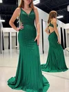 Trumpet/Mermaid V-neck Jersey Sweep Train Prom Dresses With Crystal Detailing #Milly020121189