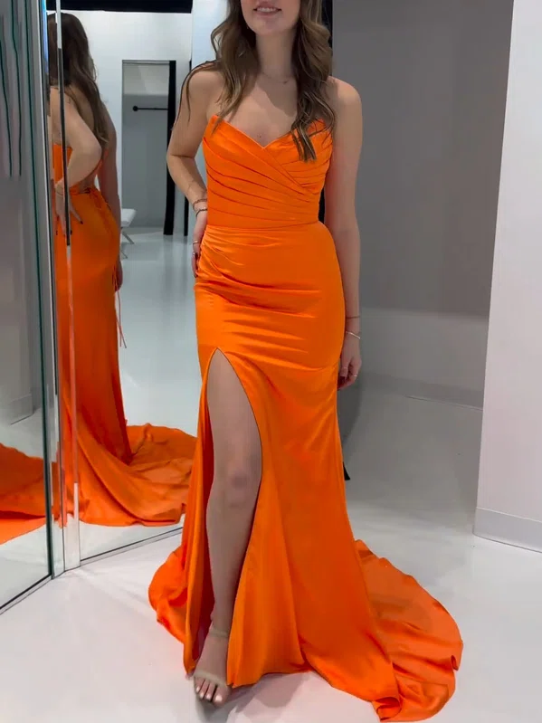 Mermaid V-neck Satin Prom Dresses With Ruched #Milly020121207