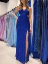 Sheath/Column V-neck Sequined Floor-length Prom Dresses With Split Front #Milly020121212