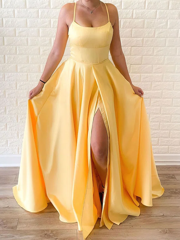 A-line Scoop Neck Satin Cut Out Prom Dresses #Milly020121216