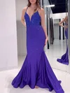 Trumpet/Mermaid V-neck Jersey Sweep Train Prom Dresses With Crystal Detailing #Milly020121233