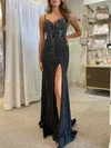 Trumpet/Mermaid V-neck Jersey Sweep Train Prom Dresses With Split Front #Milly020120283