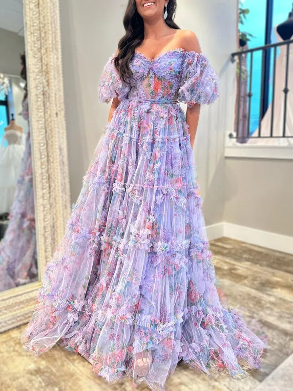 Ball Gown/Princess Off-the-shoulder Chiffon Sweep Train Prom Dresses With Ruffles #Milly020120326