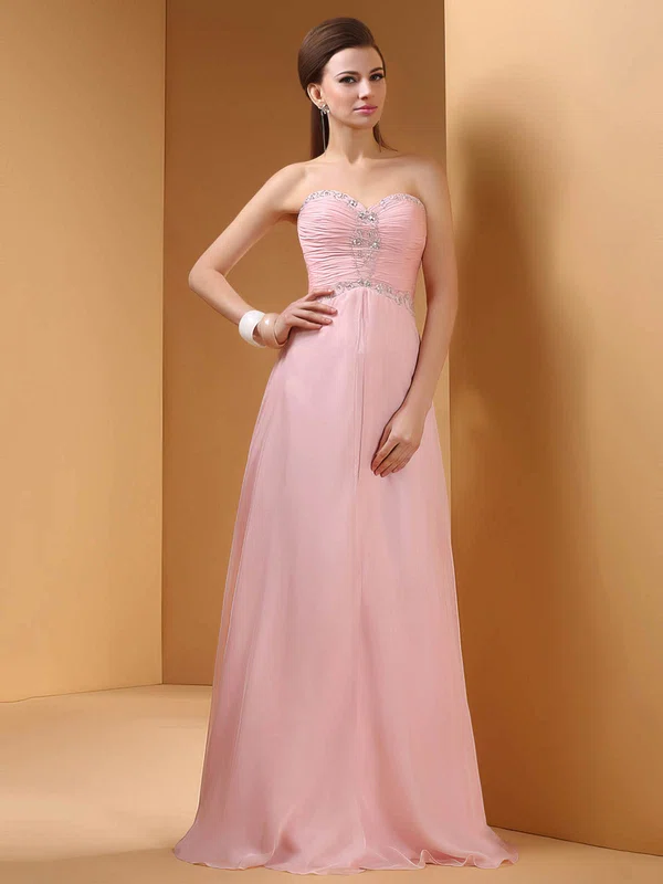 Fashion Sweetheart Pink Chiffon Crystal Sequins A-line Prom Dresses #02130055