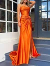 Trumpet/Mermaid Cowl Neck Silk-like Satin Sweep Train Prom Dresses With Ruched #Milly020120349