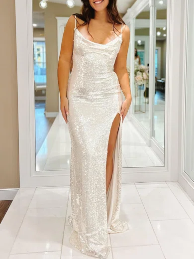 Sheath/Column Cowl Neck Sparkly Sequin Prom Dresses #Milly020120517