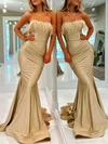 Trumpet/Mermaid Straight Jersey Sweep Train Prom Dresses With Feathers / Fur #Milly020120519
