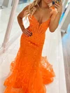 Trumpet/Mermaid V-neck Lace Sweep Train Prom Dresses With Appliques Lace #Milly020120521