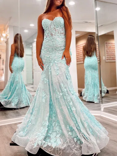 Mermaid Strapless Tulle Prom Dresses With Appliques #Milly020120530