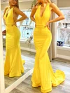 Trumpet/Mermaid Halter Jersey Sweep Train Prom Dresses With Ruched #Milly020120541