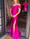 Trumpet/Mermaid Off-the-shoulder Silk-like Satin Sweep Train Prom Dresses With Ruched #Milly020120583