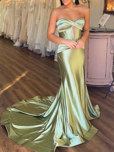 Mermaid Strapless Satin Cut Out Prom Dresses With Ruched #Milly020120625